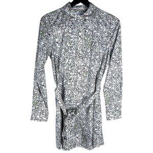 UNTUCKit for Her Phoebe Floral Belted Long Sleeve Shirt Dress in White Size 6